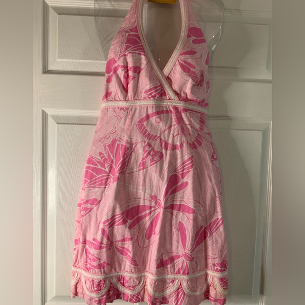 Lilly Pulitzer Vintage Pink  Halter Dress with Butterfly Print